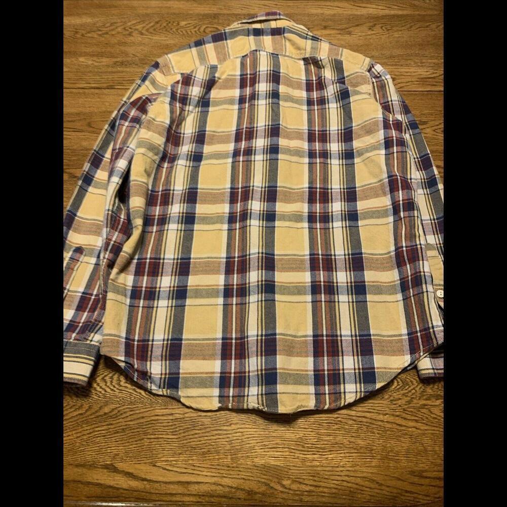 Eddie Bauer Shirt Mens Large Yellow Blue Plaid Long Sleeve Flannel Button Up - Picture 6 of 7